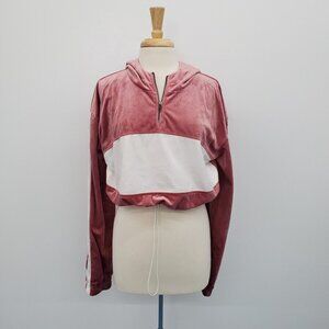 M.N.I Los Angeles Velvet Velour Cropped Hoodie Size 1X Pink 1/4 Zip 80s 90s Y2K